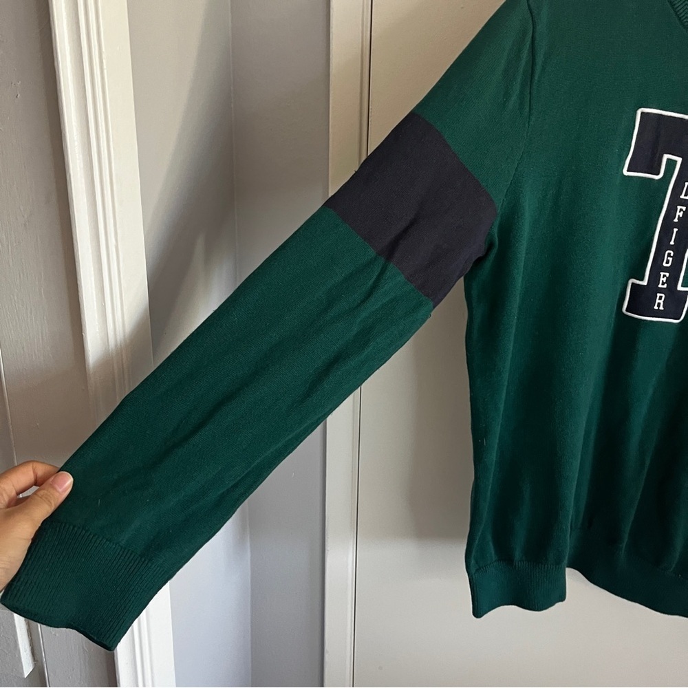 Tommy Hilfiger Green Classic Polo Preppy Rugby Striped Crew Neck Knit Sweater - Picture 3 of 6